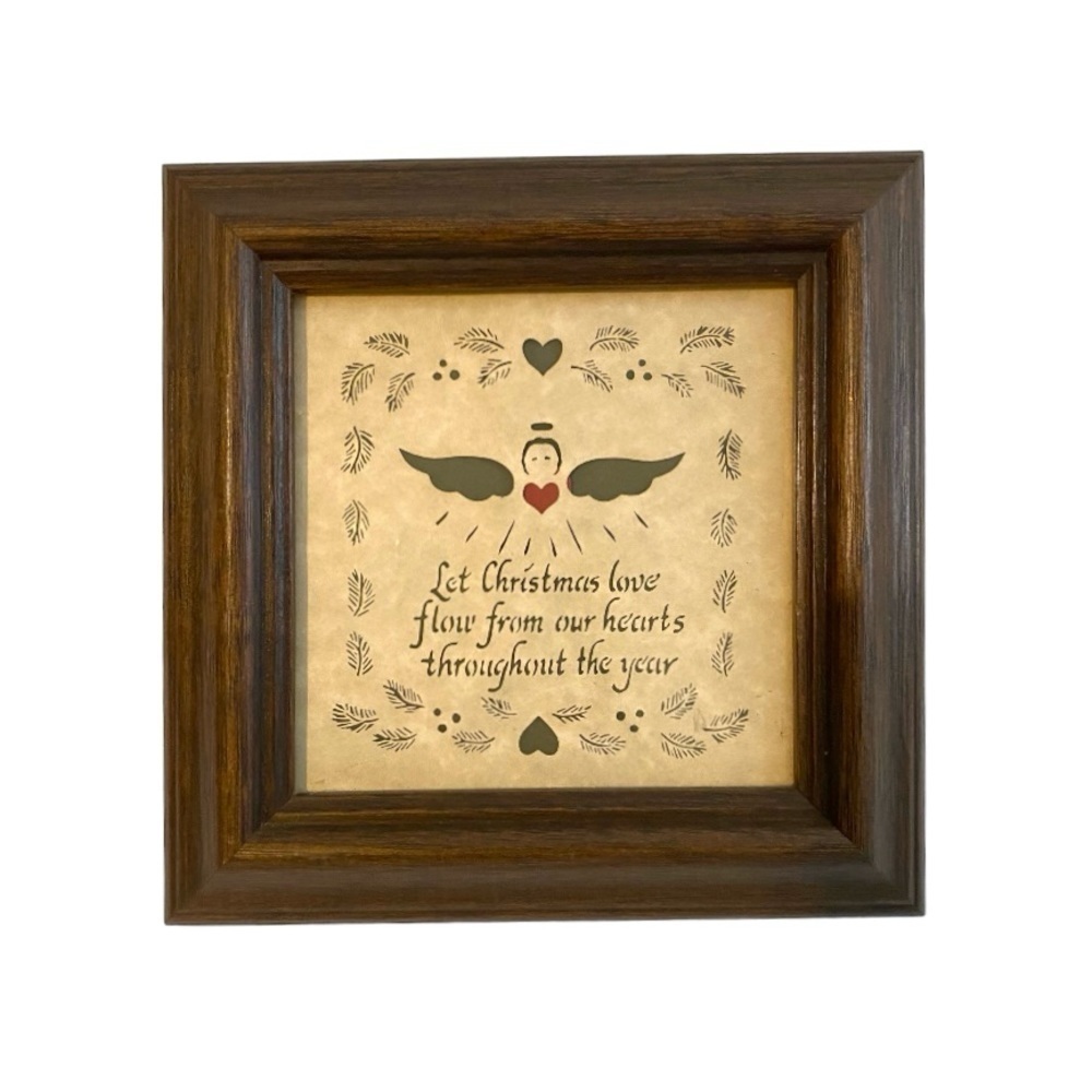 Vintage 1980s German Style Scherenschnitte Paper Art Christmas Decor Wall Frame